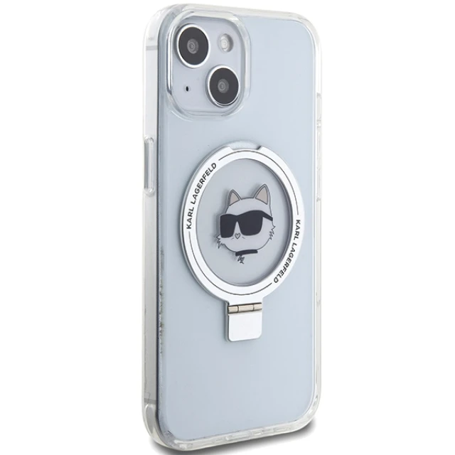 Чохол Karl Lagerfeld Ring Stand Choupette Head для iPhone 15 White with MagSafe (KLHMP15SHMRSCHH)