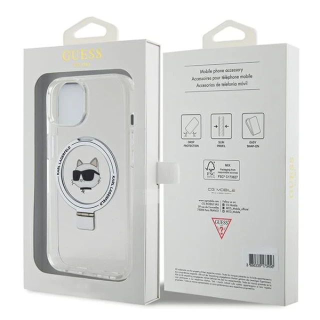 Чохол Karl Lagerfeld Ring Stand Choupette Head для iPhone 15 White with MagSafe (KLHMP15SHMRSCHH)