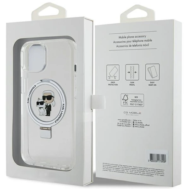 Чохол Karl Lagerfeld Ring Stand Karl&Choupettte для iPhone 15 Plus White with MagSafe (KLHMP15MHMRSKCH)
