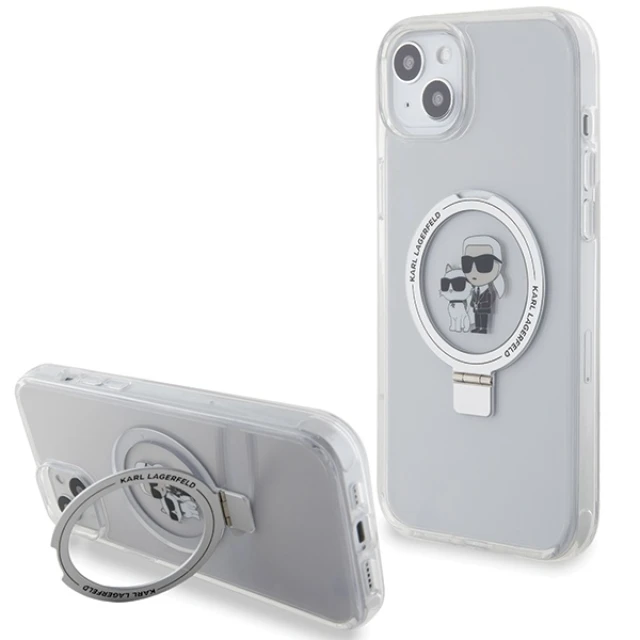 Чохол Karl Lagerfeld Ring Stand Karl&Choupettte для iPhone 15 Plus White with MagSafe (KLHMP15MHMRSKCH)