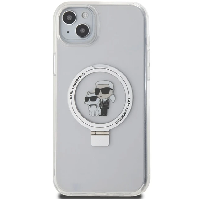 Чохол Karl Lagerfeld Ring Stand Karl&Choupettte для iPhone 15 Plus White with MagSafe (KLHMP15MHMRSKCH)
