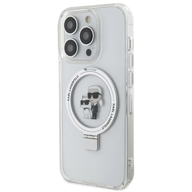 Чохол Karl Lagerfeld Ring Stand Karl&Choupettte для iPhone 15 Pro Max White with MagSafe (KLHMP15XHMRSKCH)