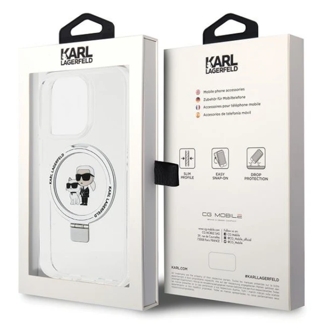 Чохол Karl Lagerfeld Ring Stand Karl&Choupettte для iPhone 15 Pro Max White with MagSafe (KLHMP15XHMRSKCH)
