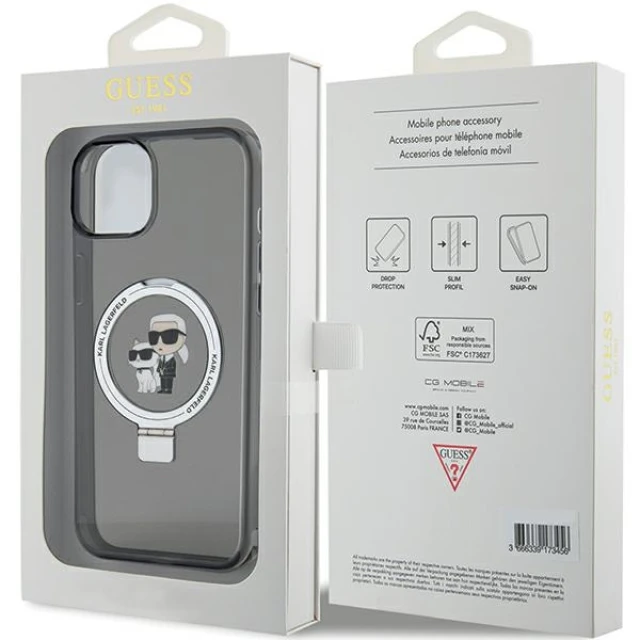 Чохол Karl Lagerfeld Ring Stand Karl&Choupettte для iPhone 15 Black with MagSafe (KLHMP15SHMRSKCK)