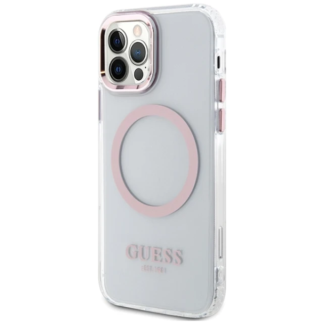 Чохол Guess Metal Outline для iPhone 12 | 12 Pro Pink with MagSafe (GUHMP12MHTRMP)