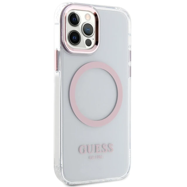Чохол Guess Metal Outline для iPhone 12 | 12 Pro Pink with MagSafe (GUHMP12MHTRMP)