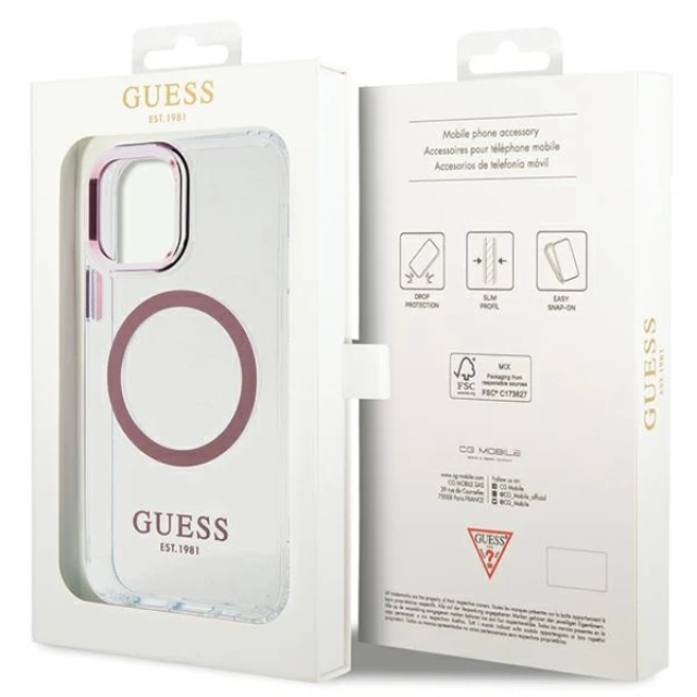 Чохол Guess Metal Outline для iPhone 12 | 12 Pro Pink with MagSafe (GUHMP12MHTRMP)