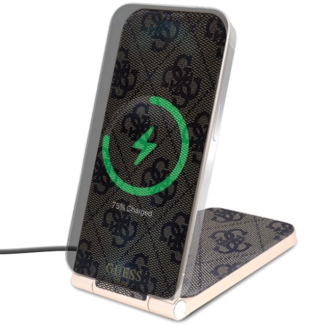 Бездротовий зарядний пристрій Guess 4G Pattern 2-in-1 15W Brown with MagSafe (GUDCFAL4PEGW)
