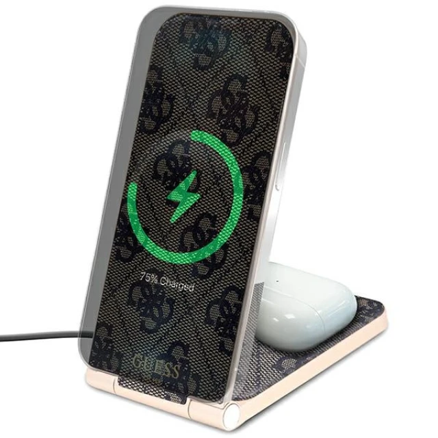 Бездротовий зарядний пристрій Guess 4G Pattern 2-in-1 15W Brown with MagSafe (GUDCFAL4PEGW)