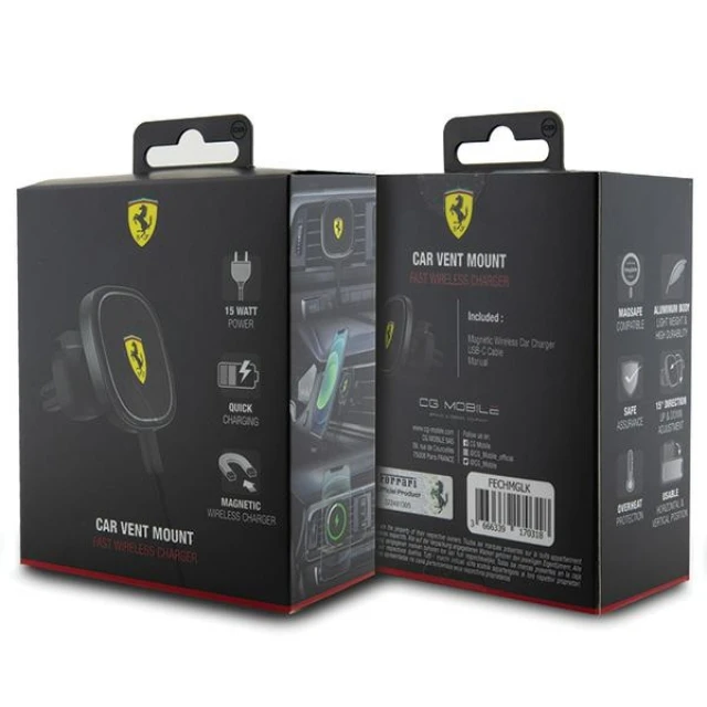 Автотримач з функцією бездротової зарядки Ferrari 2023 Collection 15W Black with MagSafe (FECHMGLK)