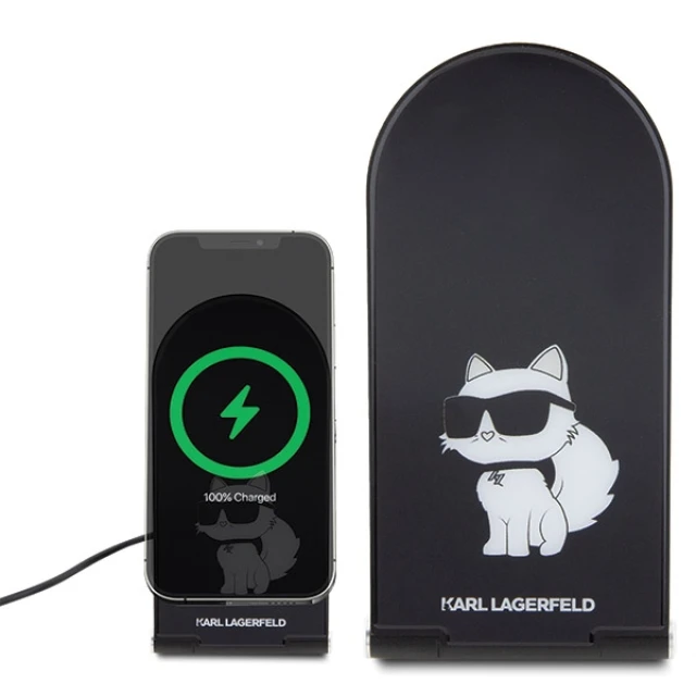 Бездротовий зарядний пристрій Karl Lagerfeld Choupette 2-in-1 15W Black with MagSafe (KLDCRFALCHNK)