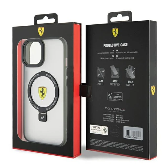Чохол Ferrari Ring Stand 2023 Collection для iPhone 15 Plus | 14 Plus Transparent with MagSafe (FEHMP15MUSCAH)