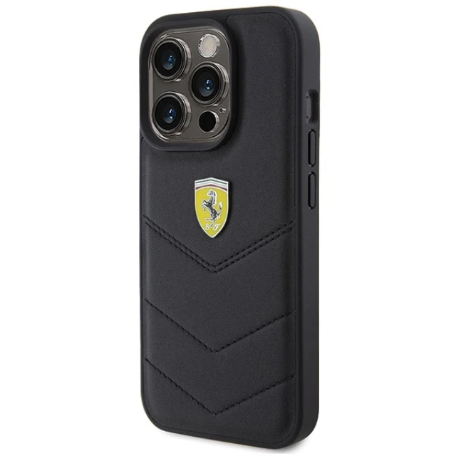 Чохол Ferrari Quilted Metal Logo для iPhone 15 Pro Black (FEHCP15LRDUK)