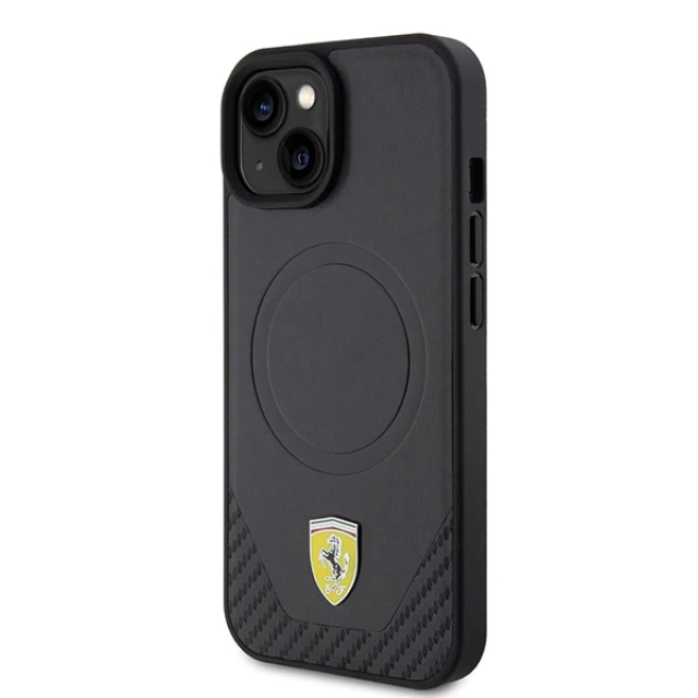 Чохол Ferrari Carbon Metal Logo для iPhone 15 Black with MagSafe (FEHMP15SPTEK)