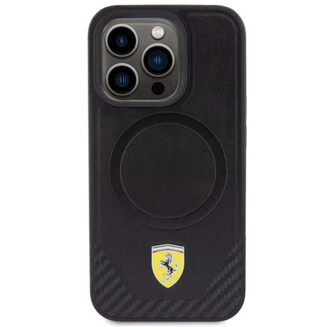 Чохол Ferrari Carbon Metal Logo для iPhone 15 Pro Black with MagSafe (FEHMP15LPTEK)
