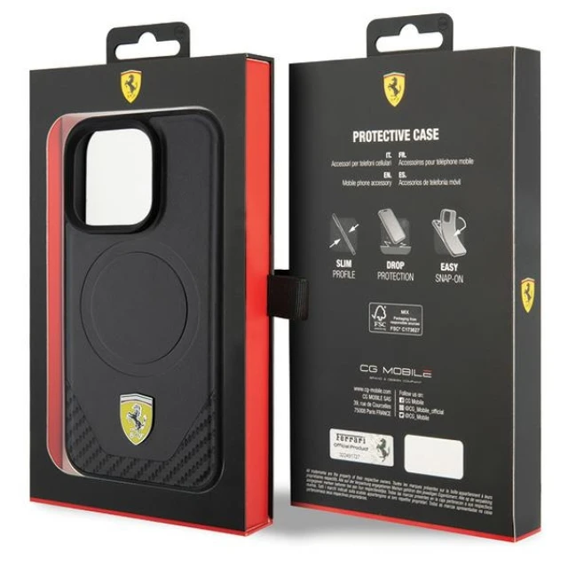 Чохол Ferrari Carbon Metal Logo для iPhone 15 Pro Black with MagSafe (FEHMP15LPTEK)