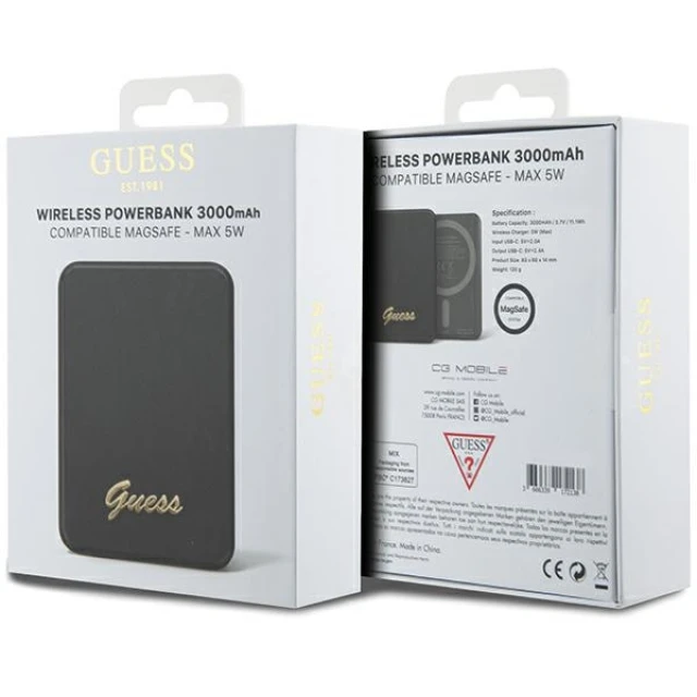 Портативний зарядний пристрій Guess Metal Script Logo 3000mAh 5W Black with MagSafe (GUPBM3ALGSGK)
