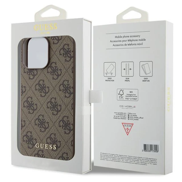 Чохол Guess 4G Metal Gold Logo для iPhone 15 Pro Max Brown (GUHCP15XG4GFBR)