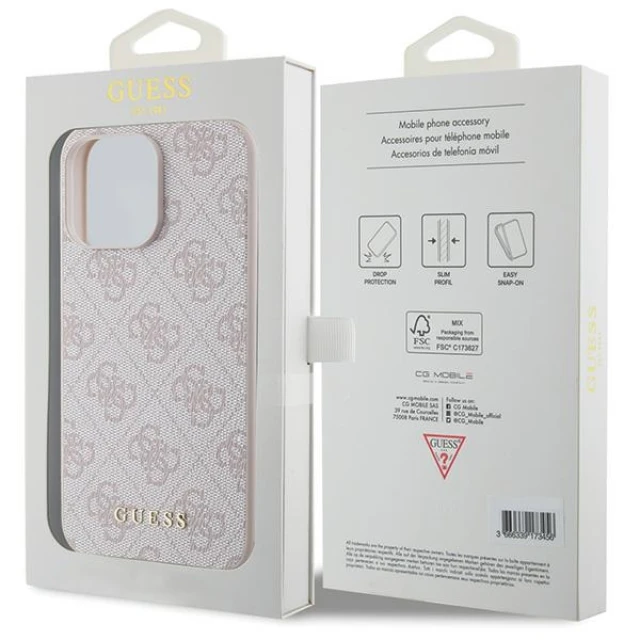 Чохол Guess 4G Metal Gold Logo для iPhone 15 Pro Max Pink (GUHCP15XG4GFPI)