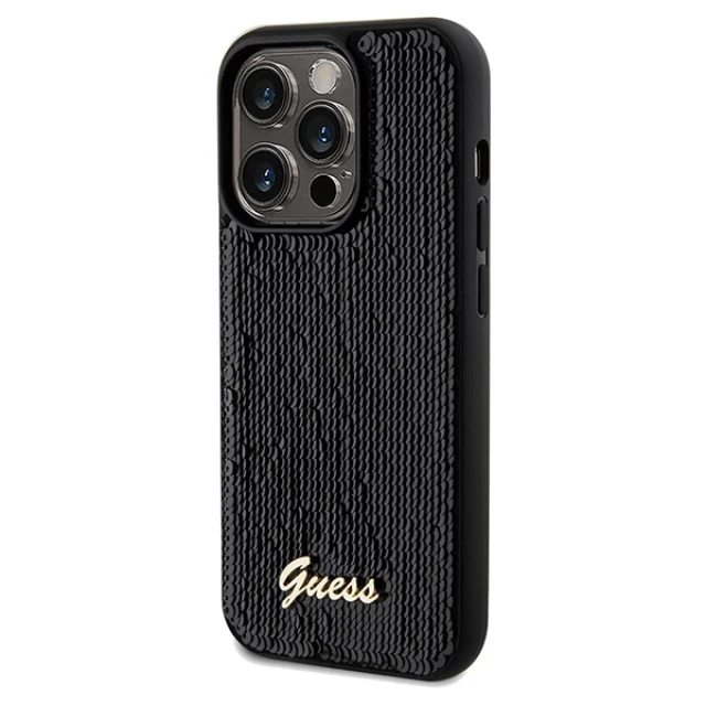 Чехол Guess Sequin Script Metal для iPhone 14 Pro Black (GUHCP14LPSFDGSK)
