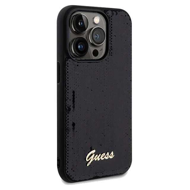Чехол Guess Sequin Script Metal для iPhone 14 Pro Black (GUHCP14LPSFDGSK)