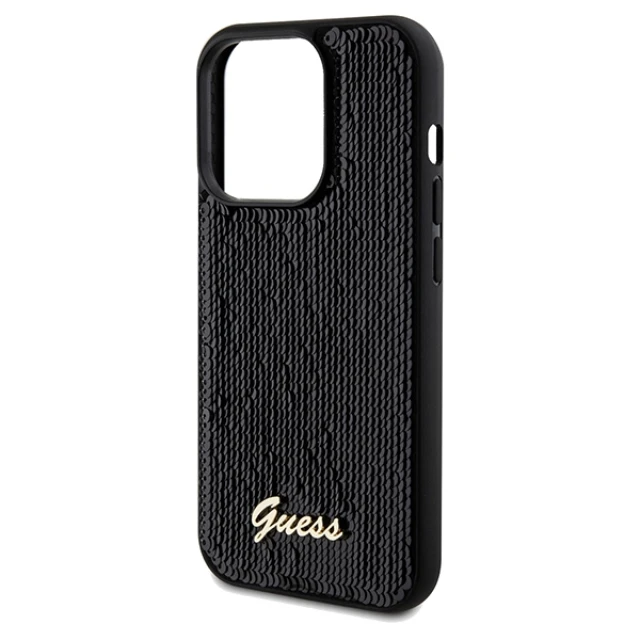 Чехол Guess Sequin Script Metal для iPhone 14 Pro Max Black (GUHCP14XPSFDGSK)
