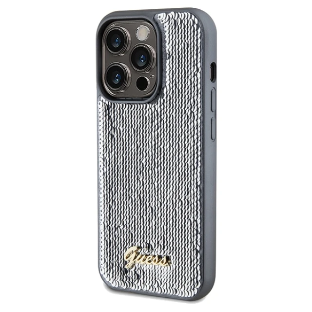 Чохол Guess Sequin Script Metal для iPhone 14 Pro Max Silver (GUHCP14XPSFDGSS)