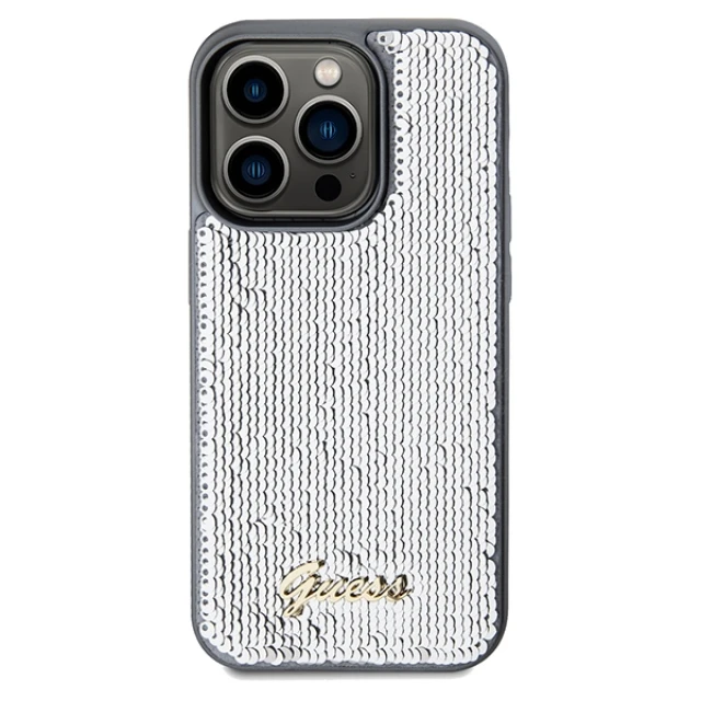 Чохол Guess Sequin Script Metal для iPhone 14 Pro Max Silver (GUHCP14XPSFDGSS)