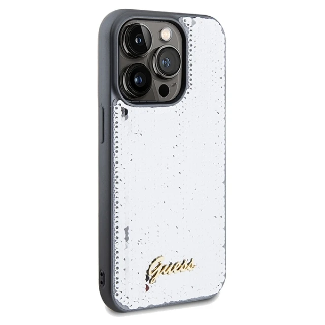 Чохол Guess Sequin Script Metal для iPhone 14 Pro Max Silver (GUHCP14XPSFDGSS)