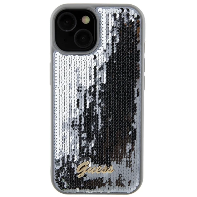 Чохол Guess Sequin Script Metal для iPhone 15 Silver (GUHCP15SPSFDGSS)