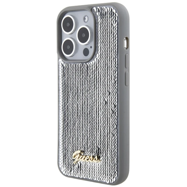 Чохол Guess Sequin Script Metal для iPhone 15 Pro Silver (GUHCP15LPSFDGSS)