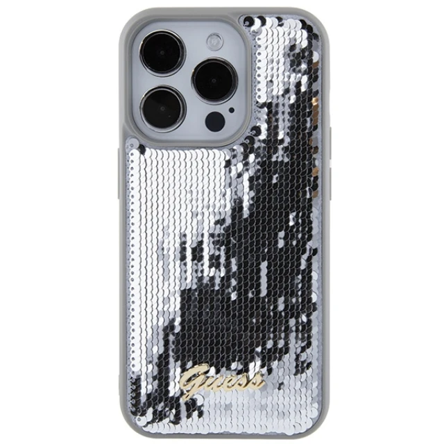 Чохол Guess Sequin Script Metal для iPhone 15 Pro Silver (GUHCP15LPSFDGSS)