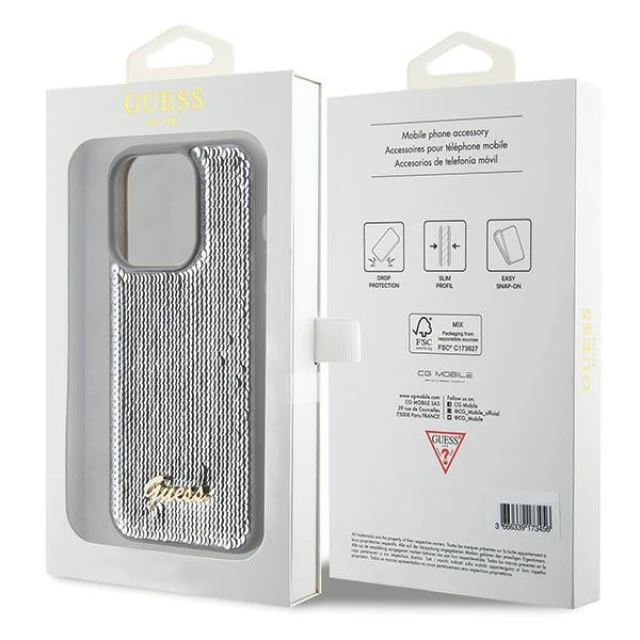 Чохол Guess Sequin Script Metal для iPhone 15 Pro Silver (GUHCP15LPSFDGSS)
