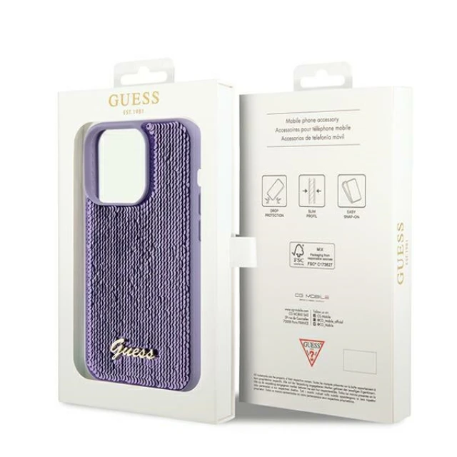 Чехол Guess Sequin Script Metal для iPhone 13 Pro Purple (GUHCP13LPSFDGSU)