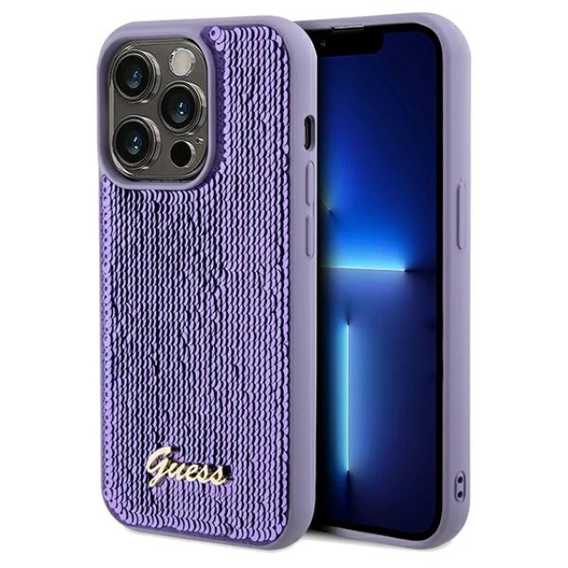 Чохол Guess Sequin Script Metal для iPhone 14 Pro Max Purple (GUHCP14XPSFDGSU)