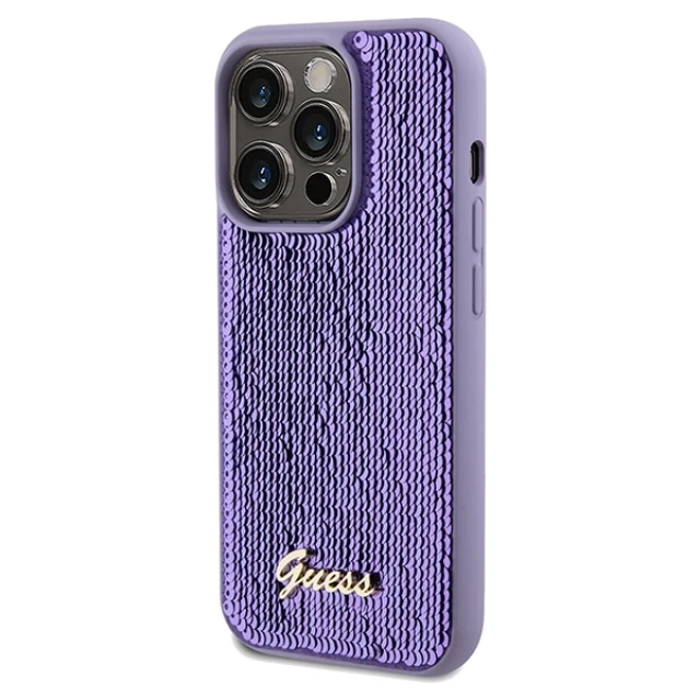 Чохол Guess Sequin Script Metal для iPhone 14 Pro Max Purple (GUHCP14XPSFDGSU)