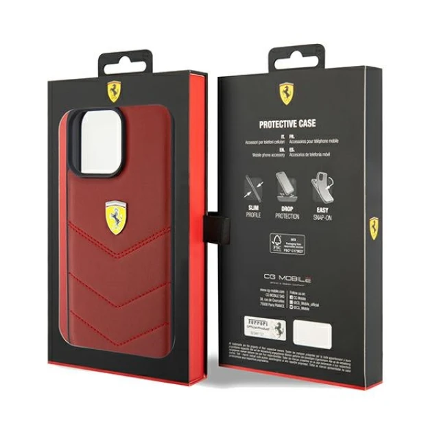 Чохол Ferrari Leather Stitched Lines для iPhone 15 Pro Max Red (FEHCP15XRDUR)