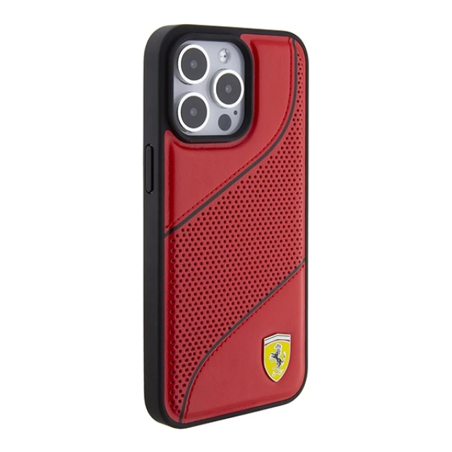 Чохол Ferrari Perforated Waves Metal Logo для iPhone 15 Pro Red (FEHCP15LPWAR)