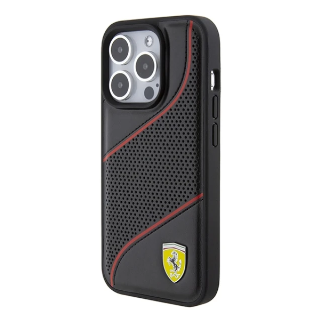 Чохол Ferrari Perforated Waves Metal Logo для iPhone 15 Pro Black (FEHCP15LPWAK)