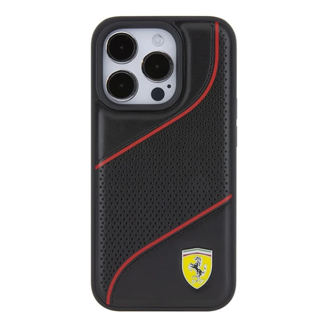 Чохол Ferrari Perforated Waves Metal Logo для iPhone 15 Pro Black (FEHCP15LPWAK)