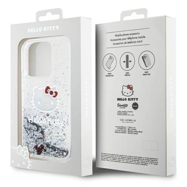 Чохол Hello Kitty Liquid Glitter Charms Kitty Head для iPhone 14 Pro Silver (Hel000024-0)