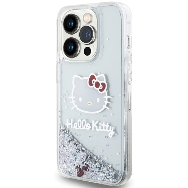 Чехол Hello Kitty Liquid Glitter Charms Kitty Head для iPhone 15 Pro Silver (HKHCP15LLIKHET)
