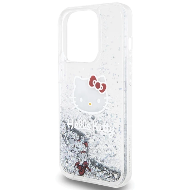 Чехол Hello Kitty Liquid Glitter Charms Kitty Head для iPhone 15 Pro Silver (HKHCP15LLIKHET)