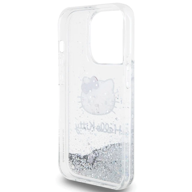 Чехол Hello Kitty Liquid Glitter Charms Kitty Head для iPhone 15 Pro Silver (HKHCP15LLIKHET)