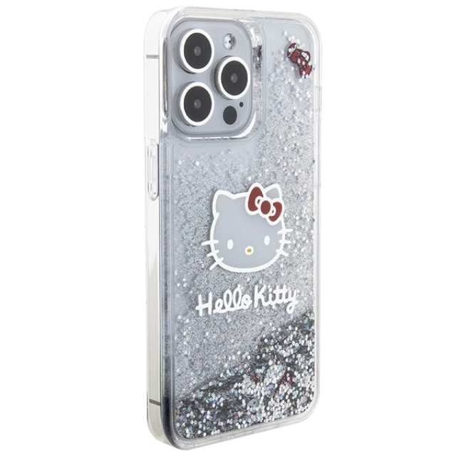 Чохол Hello Kitty Liquid Glitter Charms Kitty Head для iPhone 15 Pro Max Silver (HKHCP15XLIKHET)