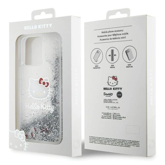 Чохол Hello Kitty Liquid Glitter Charms Kitty Head для iPhone 15 Pro Max Silver (HKHCP15XLIKHET)