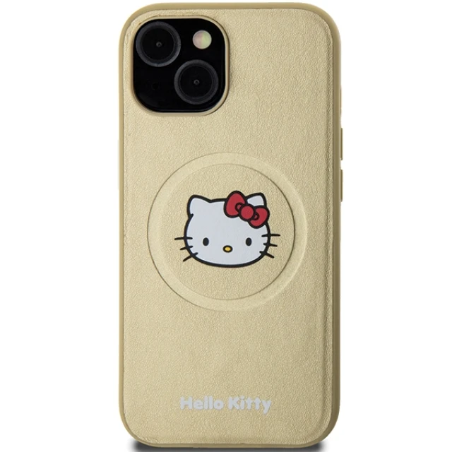 Чохол Hello Kitty Hardcase Leather Kitty Head для iPhone 15 / iPhone 14 / iPhone 13 Gold with MagSafe (HKHMP15SPGHCKD)