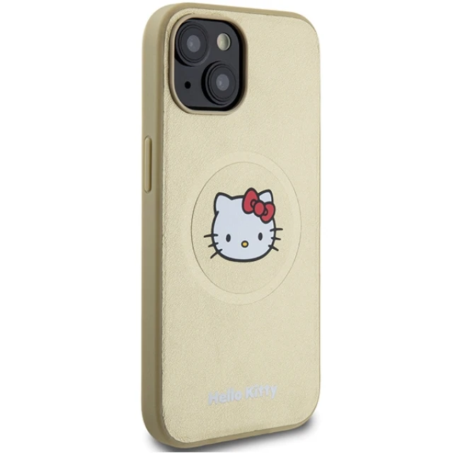 Чохол Hello Kitty Hardcase Leather Kitty Head для iPhone 15 / iPhone 14 / iPhone 13 Gold with MagSafe (HKHMP15SPGHCKD)