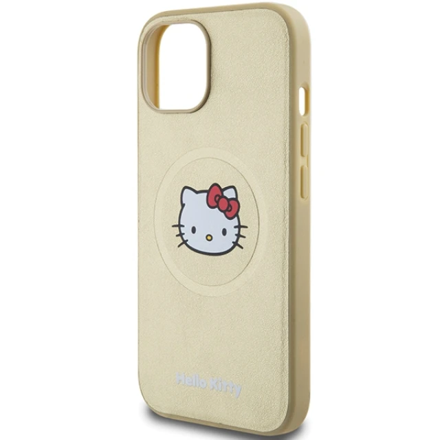Чохол Hello Kitty Hardcase Leather Kitty Head для iPhone 15 / iPhone 14 / iPhone 13 Gold with MagSafe (HKHMP15SPGHCKD)