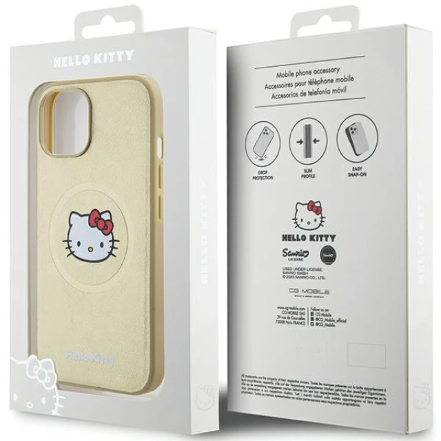 Чохол Hello Kitty Hardcase Leather Kitty Head для iPhone 15 / iPhone 14 / iPhone 13 Gold with MagSafe (HKHMP15SPGHCKD)